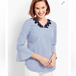 Talbot's Womens Rickrack Trim V-neck Top Size XXL Striped Popover Non Iron